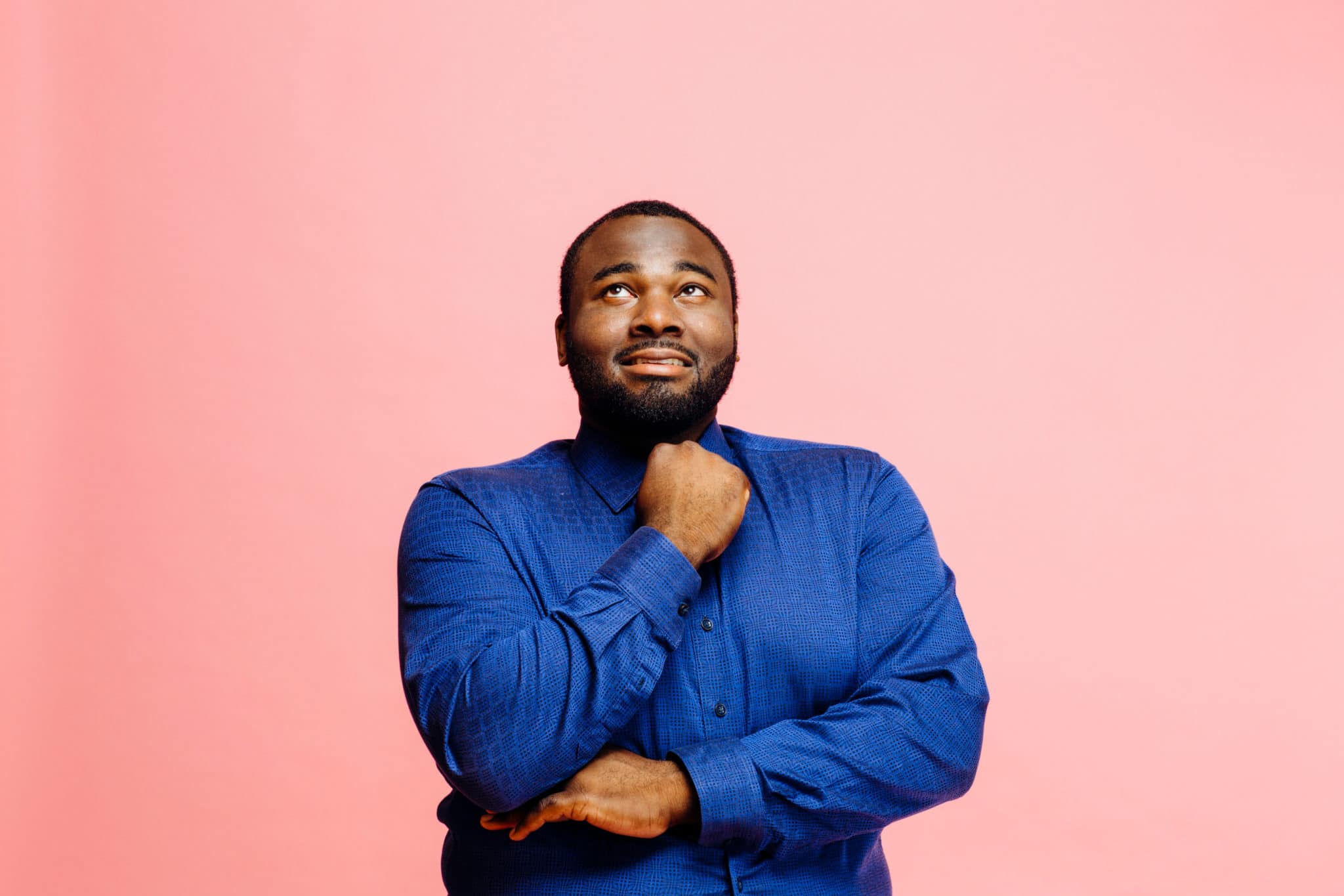 Portrait,Of,A,Plus,Size,Man,In,Blue,Shirt,Looking